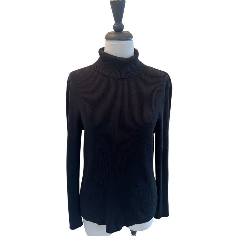 Chico's Women's Ribbed Knit Turtleneck Long Sleeve Sweater Black Size 2 Large